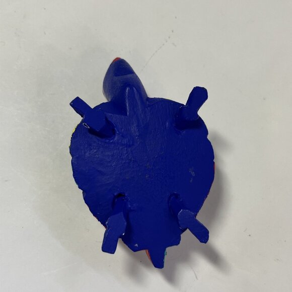 Mexican Wood Carved Multicolored Hand Painted Folk Art Oaxaca Turtle Figurine - Picture 5 of 6